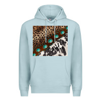 Blue Mist leopard and cowhide gemstone leather Premium Hoodie - BarkalooDesign