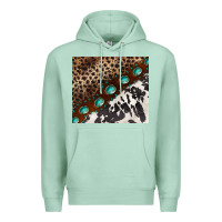 Seafoam leopard and cowhide gemstone leather Premium Hoodie - BarkalooDesign