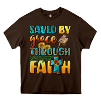 Chocolate Brown saved by grace through faith Heavy Core Tee - BundleAndBundleShop