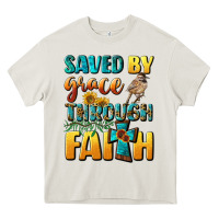 Cream saved by grace through faith Heavy Core Tee - BundleAndBundleShop