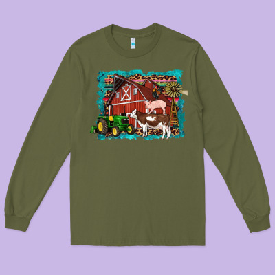 Farm Life Tractor Cow Pig Rooster Long Sleeve Tee Designed By Artiststas