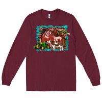 Burgundy farm life tractor cow pig rooster Long Sleeve Tee - Artiststas