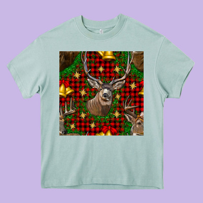 Christmas Deer And Bell Seamless Pattern Heavy Core Tee Designed By Bundleandbundleshop
