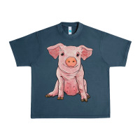 Midnight Navy sitting pig Urban Heavy Tee - RanaPortraitStore