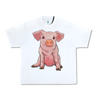 White sitting pig Urban Heavy Tee - RanaPortraitStore