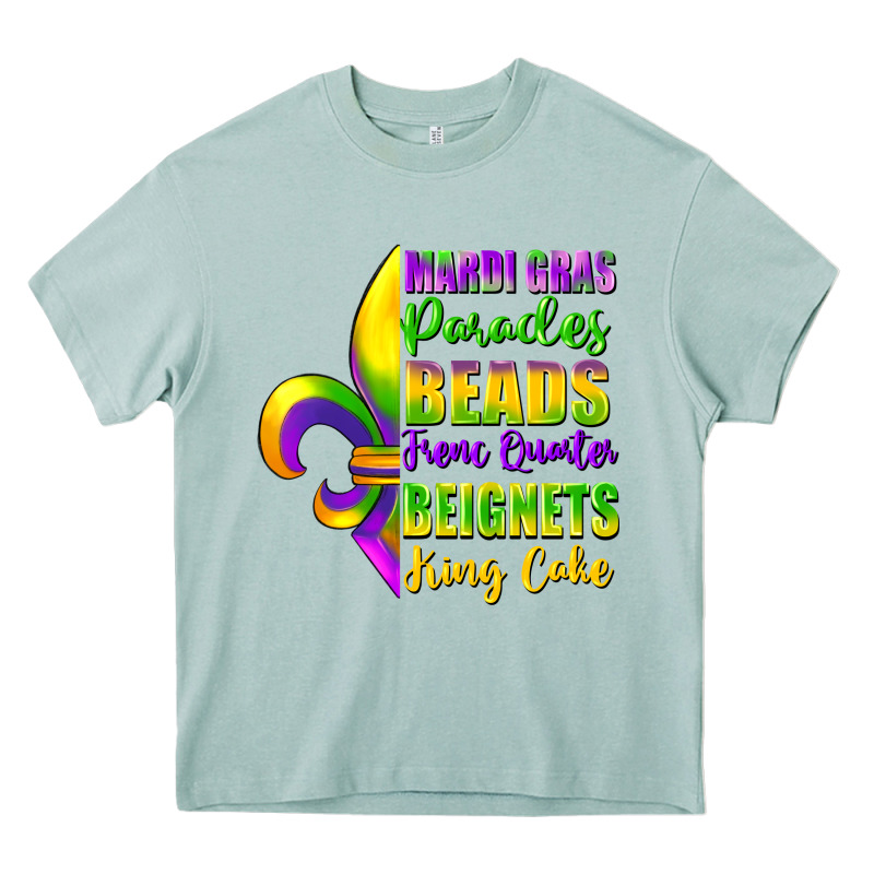 Mardi Gras Parades Beads French Quarter Beignets Heavy Core Tee by FaDigitalArtStudio | Teevron