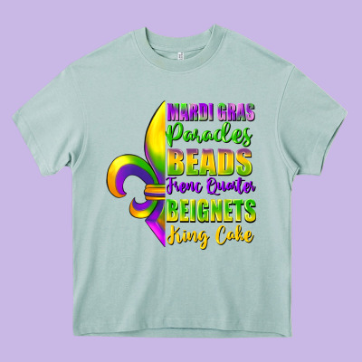Mardi Gras Parades Beads French Quarter Beignets Heavy Core Tee Designed By Fadigitalartstudio