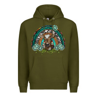 Army Green turquoise gemstones brown baby cow  rainbow Premium Hoodie - BarkalooDesign
