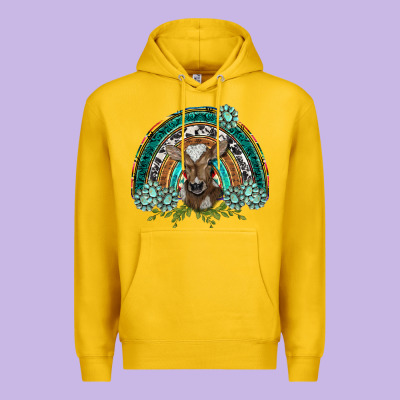 Turquoise Gemstones Brown Baby Cow  Rainbow Premium Hoodie Designed By Barkaloodesign