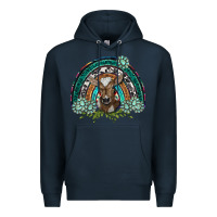 Navy turquoise gemstones brown baby cow  rainbow Premium Hoodie - BarkalooDesign