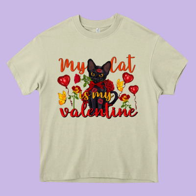 My Cat Is My Valentine Valentine's Day Heavy Core Tee Designed By Fadigitalartstudio