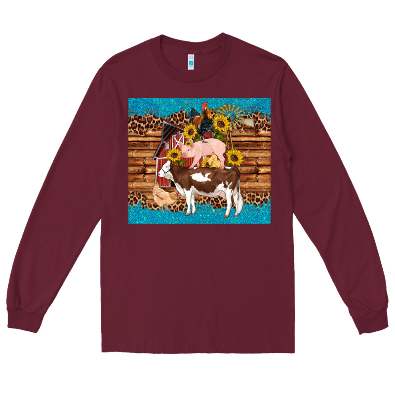 Western Farm Cow Pig Rooster Chick Farm Chicken Barn Long Sleeve Tee by Artiststas | Teevron