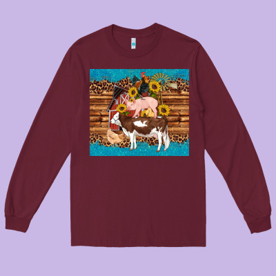Western Farm Cow Pig Rooster Chick Farm Chicken Barn Long Sleeve Tee Designed By Artiststas