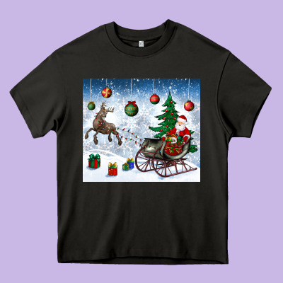 Christmas Santa Deer And Presents Heavy Core Tee Designed By Bundleandbundleshop