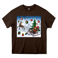 Chocolate Brown christmas santa deer and presents Heavy Core Tee - BundleAndBundleShop