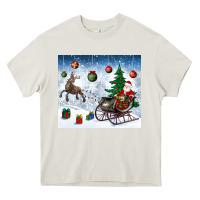 Cream christmas santa deer and presents Heavy Core Tee - BundleAndBundleShop