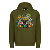 Army Green suffolk ewe front sunflowers rainbow Premium Hoodie - BarkalooDesign