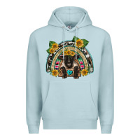 Blue Mist suffolk ewe front sunflowers rainbow Premium Hoodie - BarkalooDesign