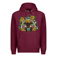 Burgundy suffolk ewe front sunflowers rainbow Premium Hoodie - BarkalooDesign