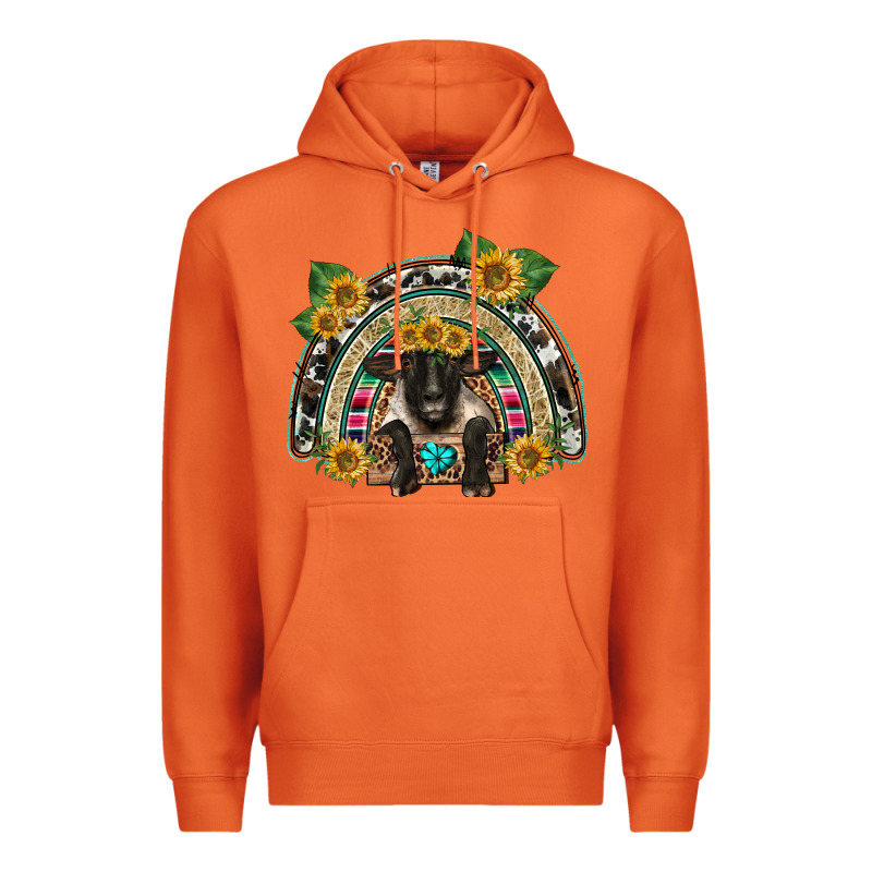 Suffolk Ewe Front Sunflowers Rainbow Premium Hoodie by BarkalooDesign | Teevron