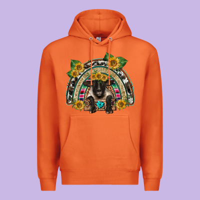 Suffolk Ewe Front Sunflowers Rainbow Premium Hoodie Designed By Barkaloodesign