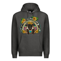 Charcoal Heather suffolk ewe front sunflowers rainbow Premium Hoodie - BarkalooDesign