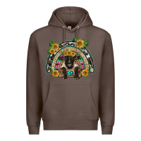 Coffee suffolk ewe front sunflowers rainbow Premium Hoodie - BarkalooDesign