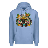 Colony Blue suffolk ewe front sunflowers rainbow Premium Hoodie - BarkalooDesign
