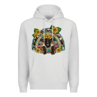 Dove Grey suffolk ewe front sunflowers rainbow Premium Hoodie - BarkalooDesign