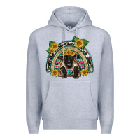Heather Grey suffolk ewe front sunflowers rainbow Premium Hoodie - BarkalooDesign