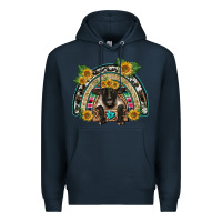 Navy suffolk ewe front sunflowers rainbow Premium Hoodie - BarkalooDesign