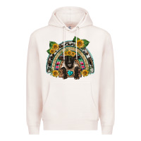 Pale Pink suffolk ewe front sunflowers rainbow Premium Hoodie - BarkalooDesign