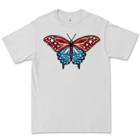 Dove Grey Patriotic American Flag Butterfly 4th of July Premium Tee - LillyAllenDesigns