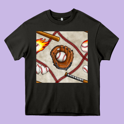 Baseball Glove And Bat Seamless Pattern Heavy Core Tee Designed By Bundleandbundleshop