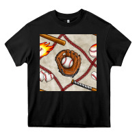 Black baseball glove and bat seamless pattern Heavy Core Tee - BundleAndBundleShop