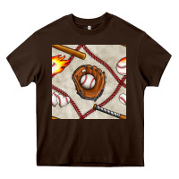 Chocolate Brown baseball glove and bat seamless pattern Heavy Core Tee - BundleAndBundleShop