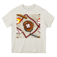 Cream baseball glove and bat seamless pattern Heavy Core Tee - BundleAndBundleShop
