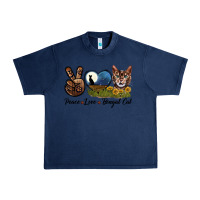 Navy Peace Love Bengal Cat Head Urban Heavy Tee - LillyAllenDesigns