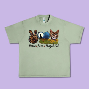 Peace Love Bengal Cat Head Urban Heavy Tee Designed By Lillyallendesigns