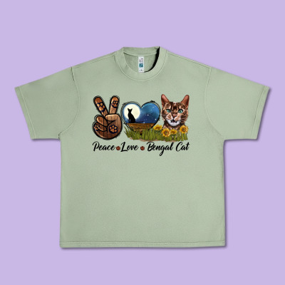Peace Love Bengal Cat Head Urban Heavy Tee Designed By Lillyallendesigns