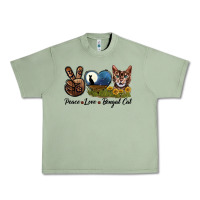 Oil Green Peace Love Bengal Cat Head Urban Heavy Tee - LillyAllenDesigns