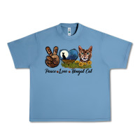 Pebble Blue Peace Love Bengal Cat Head Urban Heavy Tee - LillyAllenDesigns