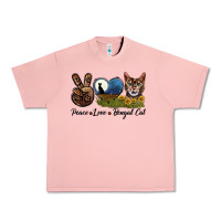 Salmon Peace Love Bengal Cat Head Urban Heavy Tee - LillyAllenDesigns