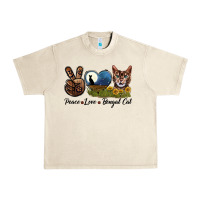 Sandshell Peace Love Bengal Cat Head Urban Heavy Tee - LillyAllenDesigns