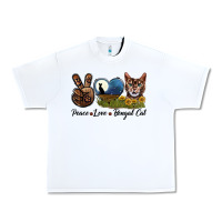 White Peace Love Bengal Cat Head Urban Heavy Tee - LillyAllenDesigns