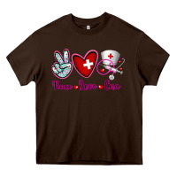 Chocolate Brown Peace Love Cna Heavy Core Tee - RanaPortraitStore