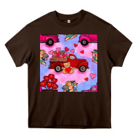 Chocolate Brown valentines day truck and cupid in the sky seamless pattern Heavy Core Tee - BundleAndBundleShop