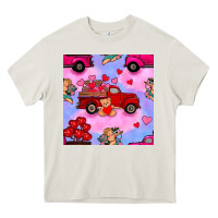 Cream valentines day truck and cupid in the sky seamless pattern Heavy Core Tee - BundleAndBundleShop