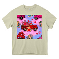 Valentines Day Truck And Cupid In The Sky Seamless Pattern Heavy Core Tee | Teevron