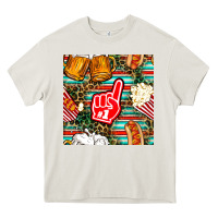 Cream american football snacks with serape and leopard Heavy Core Tee - BundleAndBundleShop